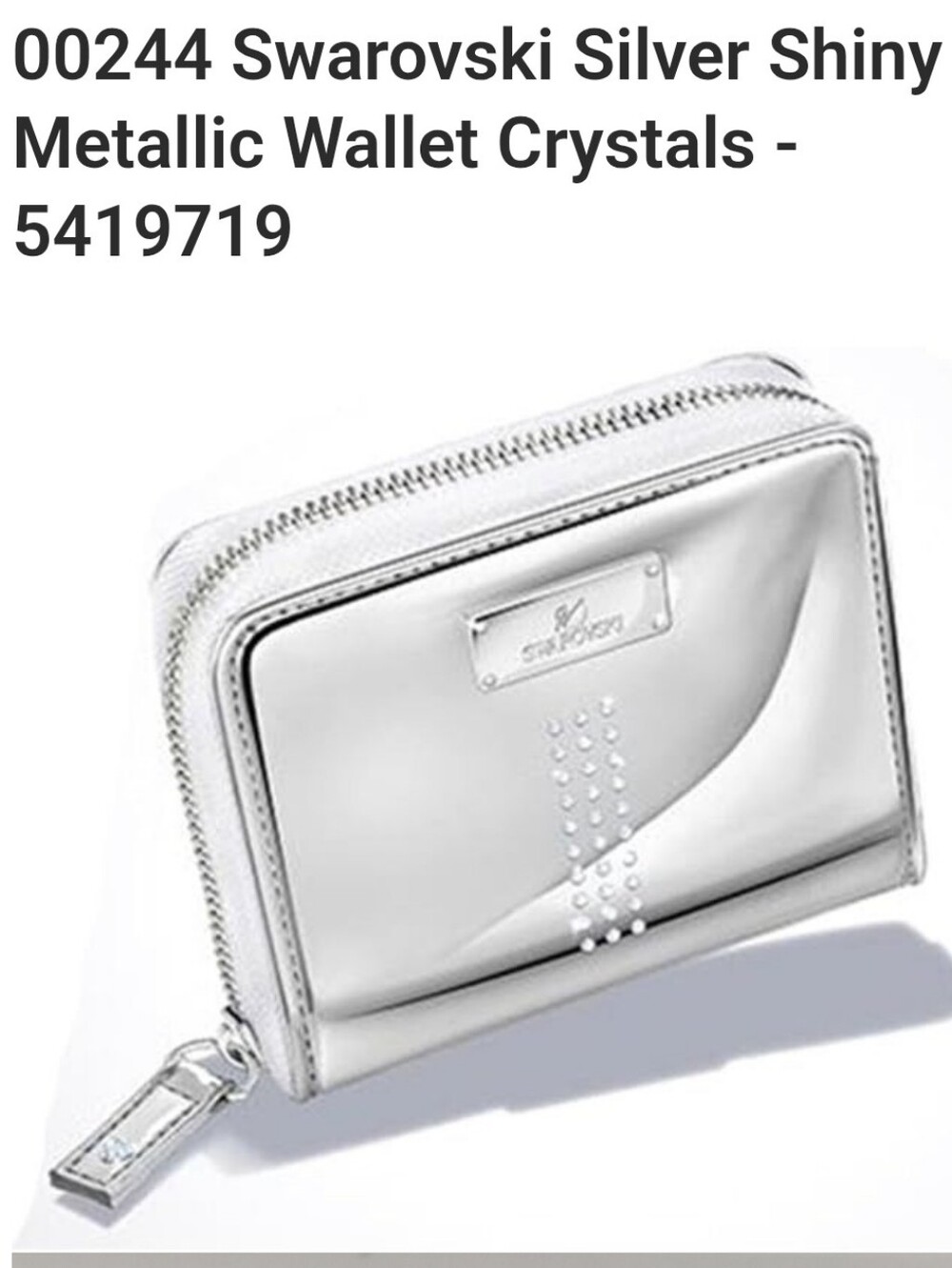 Swarovski Silver Metallic Mirror Finish, Crystals Embellished Zip Around Wallet.